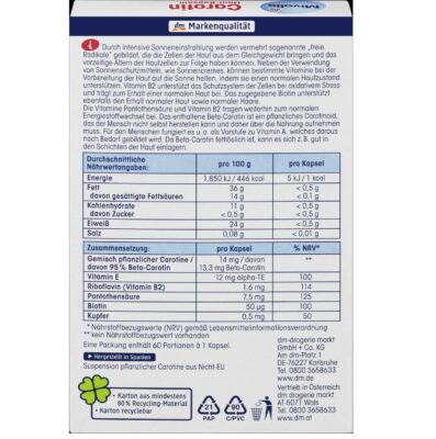 Capsules cutanées de carotène 60 pièces, 16,2 g – Image 3