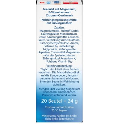 Magnésium 400 + vitamines B6 + B12 + granulés directs d'acide folique 20 pièces, 24 g – Image 3