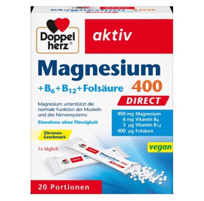 Magnésium 400 + vitamines B6 + B12 + granulés directs d'acide folique 20 pièces, 24 g