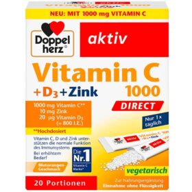 فيتامين سي 500 + زنك + د3 حبيبات مباشرة 20 قطعة، 32 جم