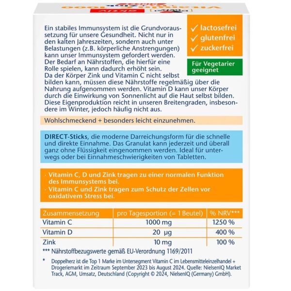 Vitamine C 1000mg + Zinc + D3, 20 Granulés Directs, Doppelherz – Image 2