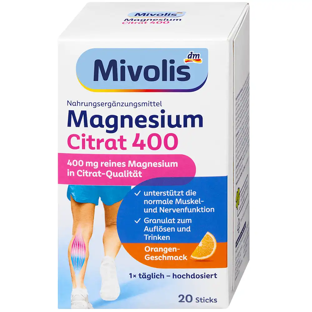 mivolis-magnesium-citrate-400-sticks-granuler Citrate de Magnésium 400 mg – 20 Bâtonnets Granulés, Mivolis – Image 1