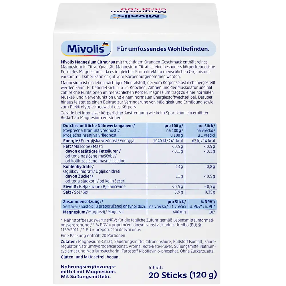 valeurs-nutritionnelles-mivolis-magnesium-citrate-400 Citrate de Magnésium 400 mg – 20 Bâtonnets Granulés, Mivolis – Image 2