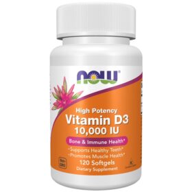 Vitamine D-3 10,000 IU, 120 Gélules, Now