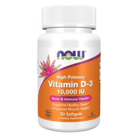 Vitamine D3 10,000 IU, 30 Gélules, Now
