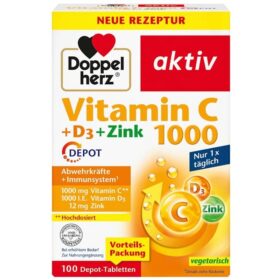 Vitamine C 1000 + D3 + Zinc, 100 Comprimés, Doppelherz