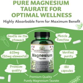 Taurate de Magnésium 625mg, 180 Capsules, Source of Nature – Image 3