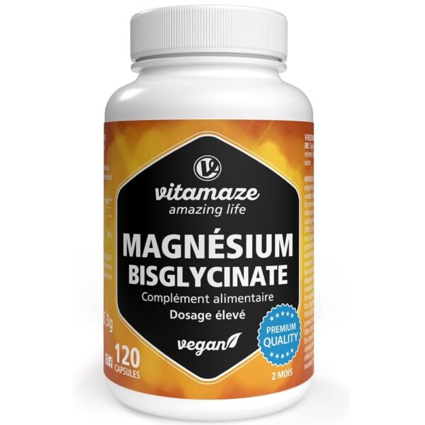 Bisglycinate de magnésium 1500mg ,120 Gélules, Vitamaze