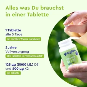 Vitamine D3 + k2, 5000 UI, 200 comprimés, Gloryfeel – Image 3