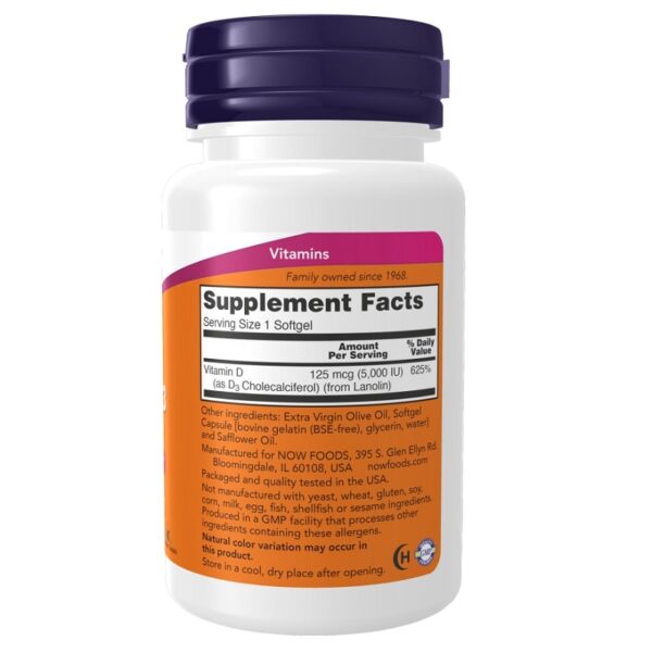 Alternative view of Vitamine D3 5000 IU, 120 Gélules, Now Foods