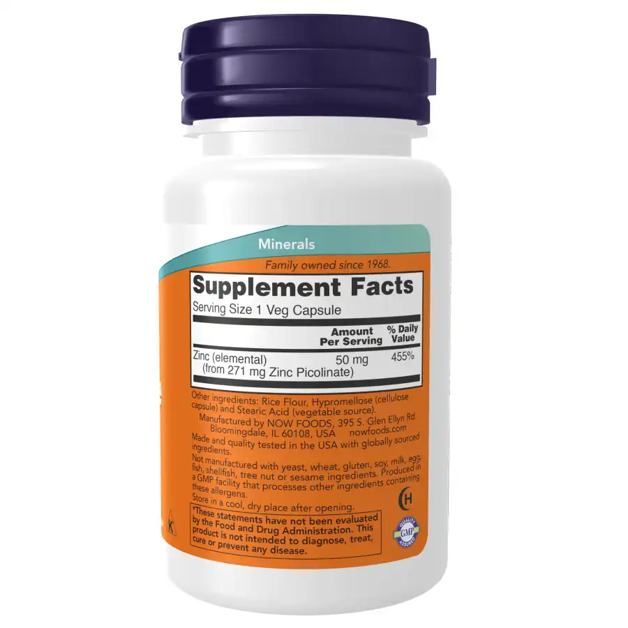 valeurs-nutritionnelles-now-foods-zinc-picolinate-50mg Zinc Picolinate 50mg, 60 Gélules, Now Foods – Image 2