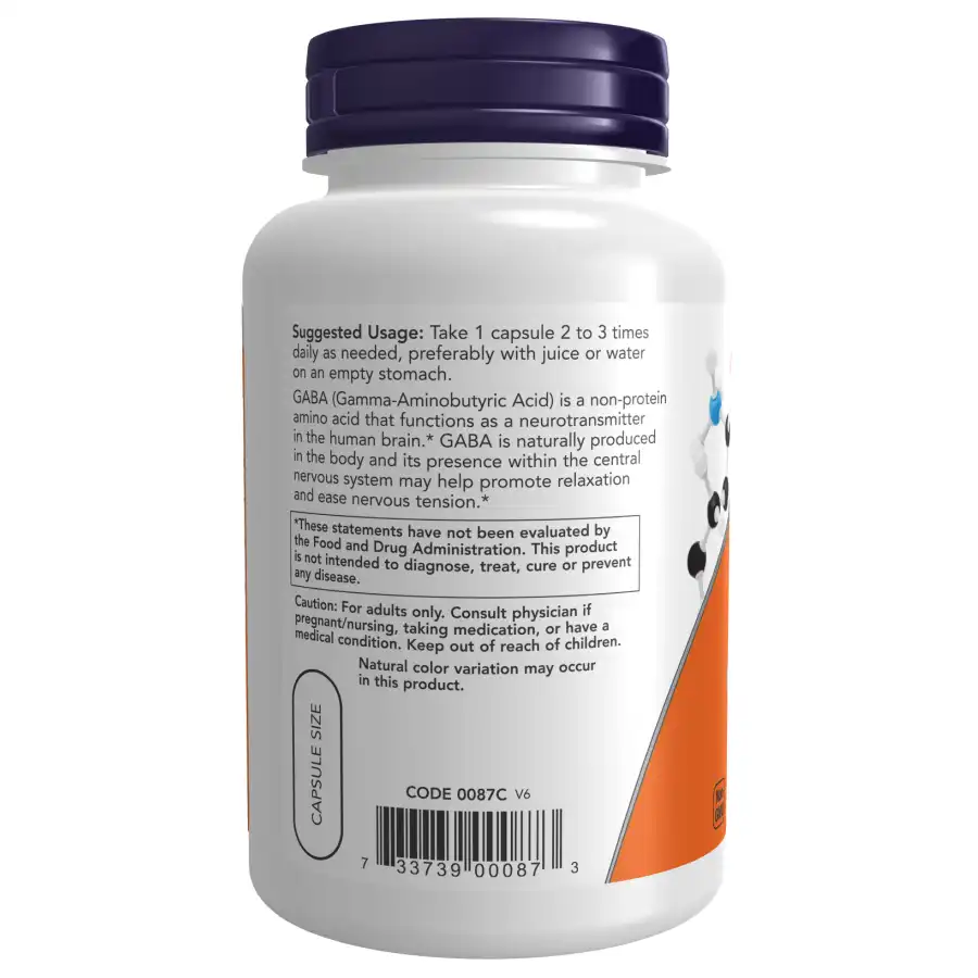 now-foods-gaba-500mg-informations GABA 500mg, 100 Gélules, Now Foods – Image 2