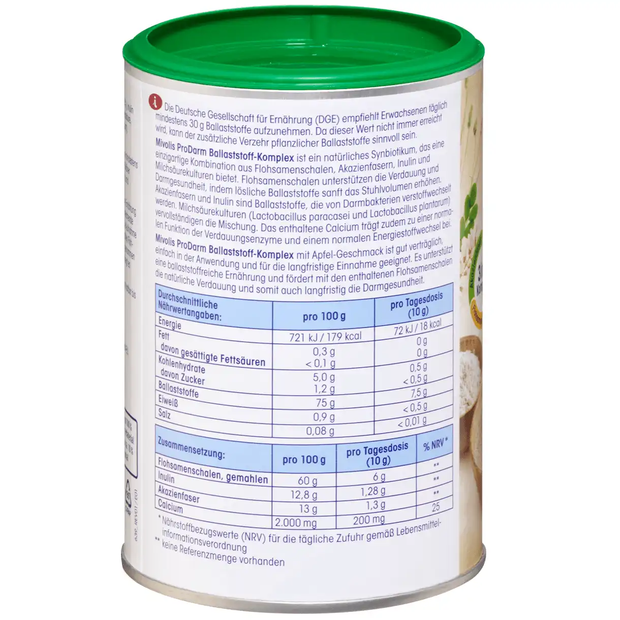 valeurs-nutritionnelles-mivolis-prodarm-complexe-fibre-4067796168518 ProDarm Complexe de Fibres, 200g, Mivolis – Image 2