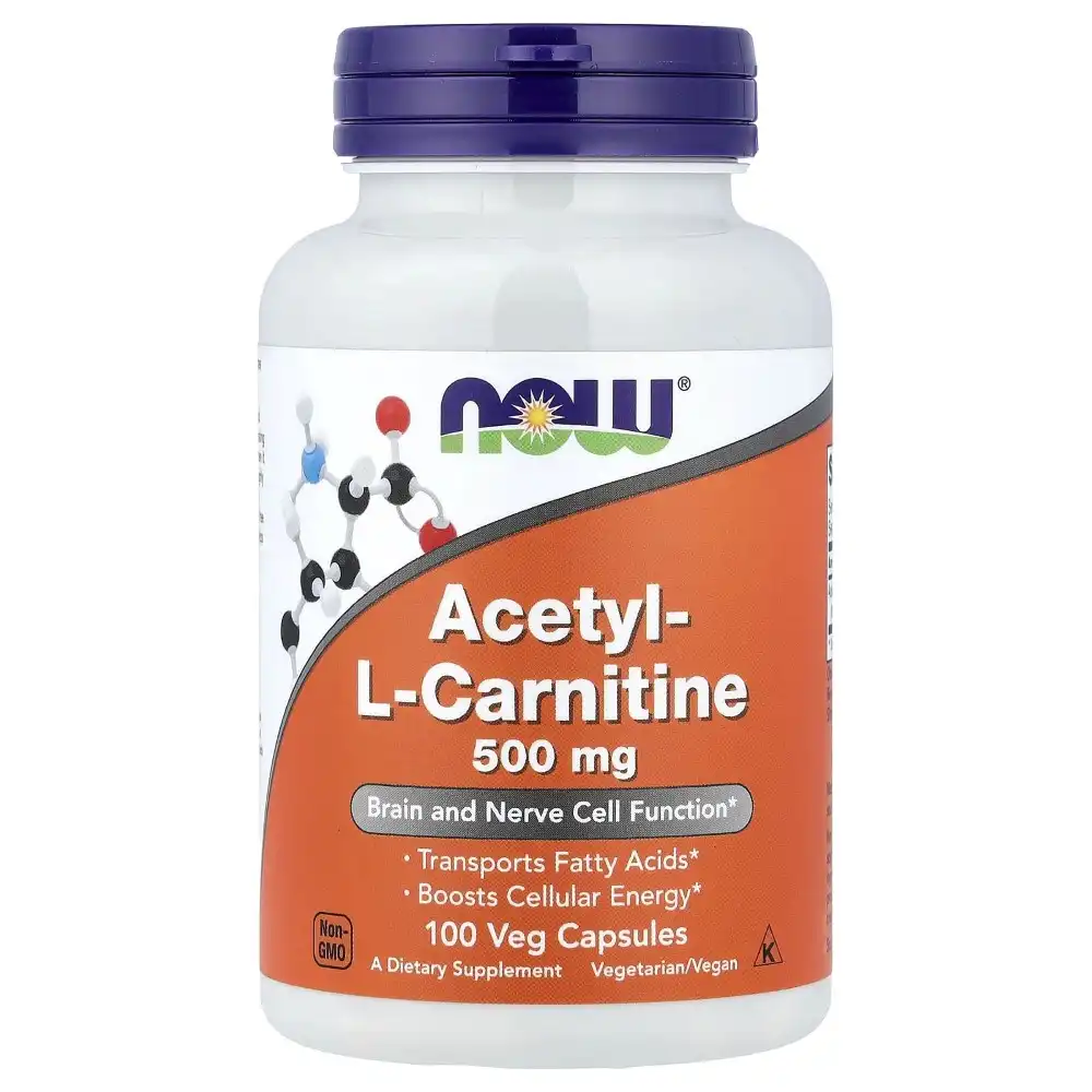 NOW-Acetyl-L-carnitine-500-mg Acétyl-L-Carnitine, 500 mg, 100 Gélules, NOW – Image 1