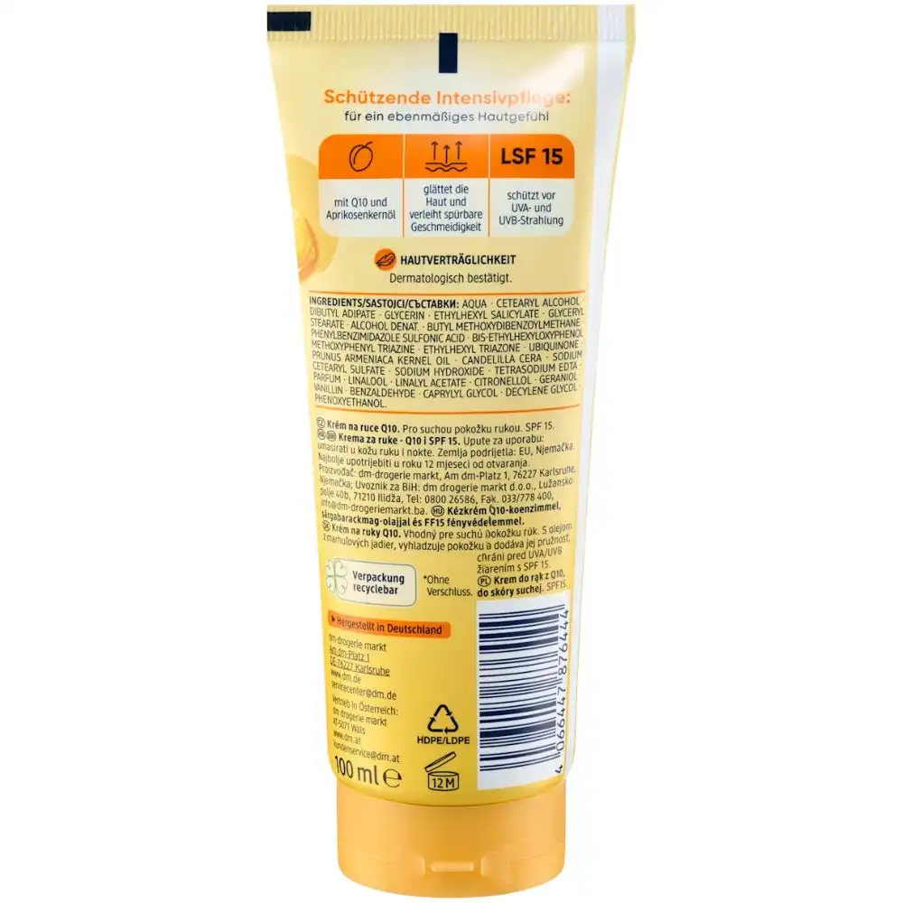 balea-handcreme-q10-mit-aprikosenoel-und-lsf15-informations-complementaires Balea Crème mains Q10 à l'huile d'abricot et SPF 15, 100 ml – Image 3